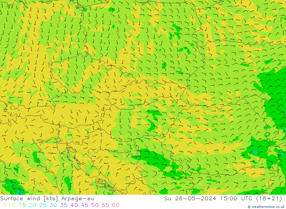 Rüzgar 10 m Arpege-eu Paz 26.05.2024 15 UTC