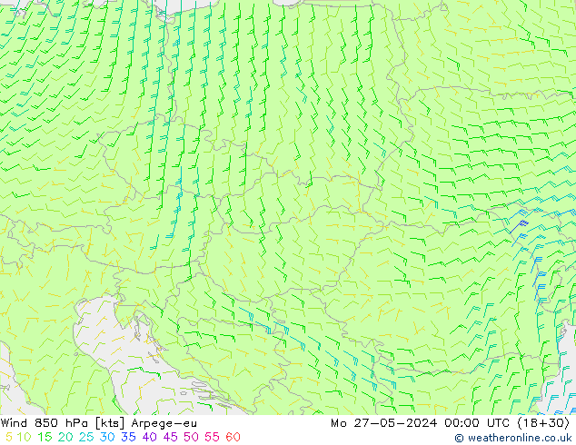 Wind 850 hPa Arpege-eu Mo 27.05.2024 00 UTC