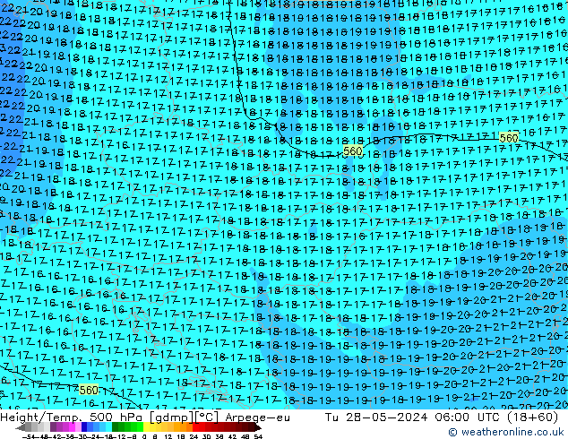 Height/Temp. 500 hPa Arpege-eu Tu 28.05.2024 06 UTC