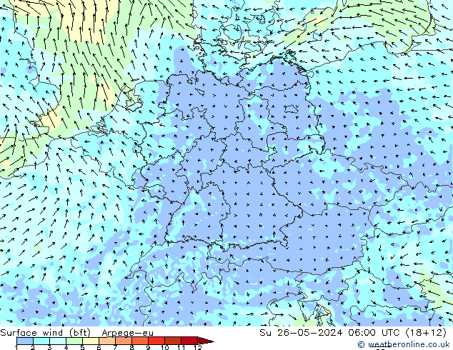 Bodenwind (bft) Arpege-eu So 26.05.2024 06 UTC