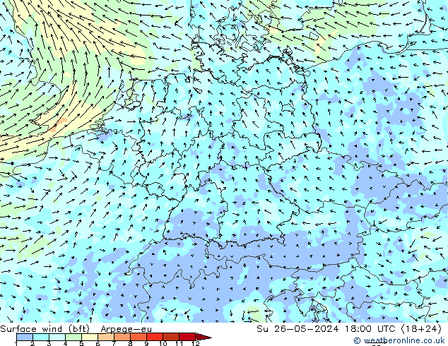  10 m (bft) Arpege-eu  26.05.2024 18 UTC