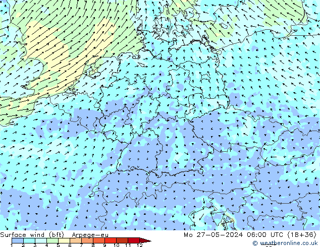 Rüzgar 10 m (bft) Arpege-eu Pzt 27.05.2024 06 UTC