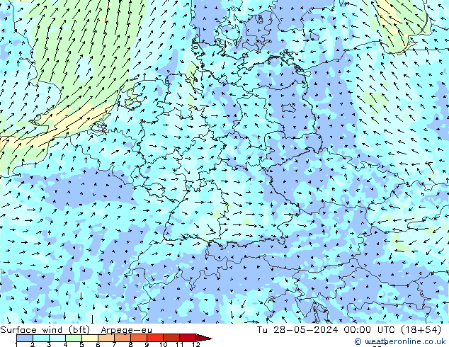 Rüzgar 10 m (bft) Arpege-eu Sa 28.05.2024 00 UTC