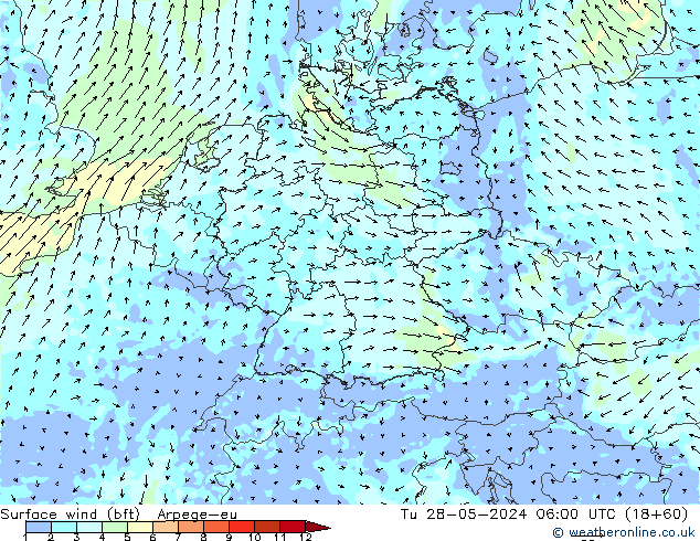 ве�Bе�@ 10 m (bft) Arpege-eu вт 28.05.2024 06 UTC
