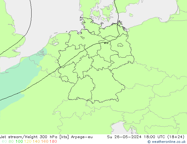 Jet stream/Height 300 hPa Arpege-eu Su 26.05.2024 18 UTC