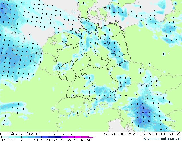 Precipitation (12h) Arpege-eu Su 26.05.2024 06 UTC