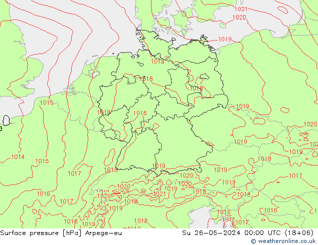 Pressione al suolo Arpege-eu dom 26.05.2024 00 UTC