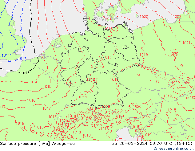 Pressione al suolo Arpege-eu dom 26.05.2024 09 UTC