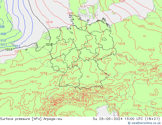 Pressione al suolo Arpege-eu dom 26.05.2024 15 UTC