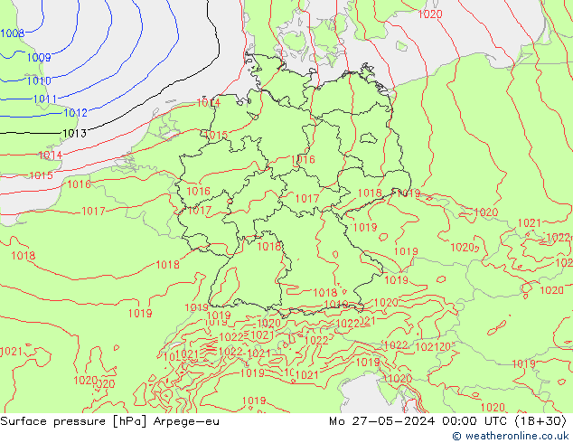 Surface pressure Arpege-eu Mo 27.05.2024 00 UTC