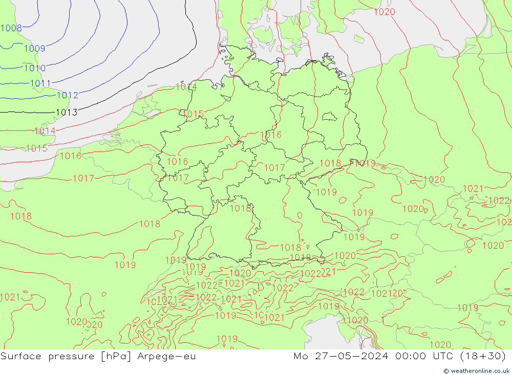 Surface pressure Arpege-eu Mo 27.05.2024 00 UTC