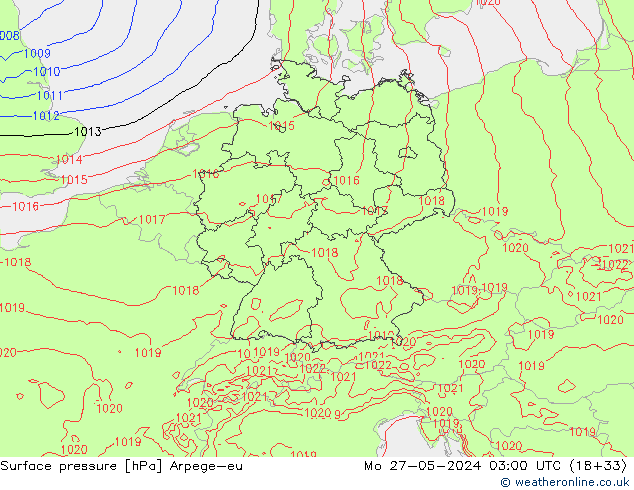 Pressione al suolo Arpege-eu lun 27.05.2024 03 UTC