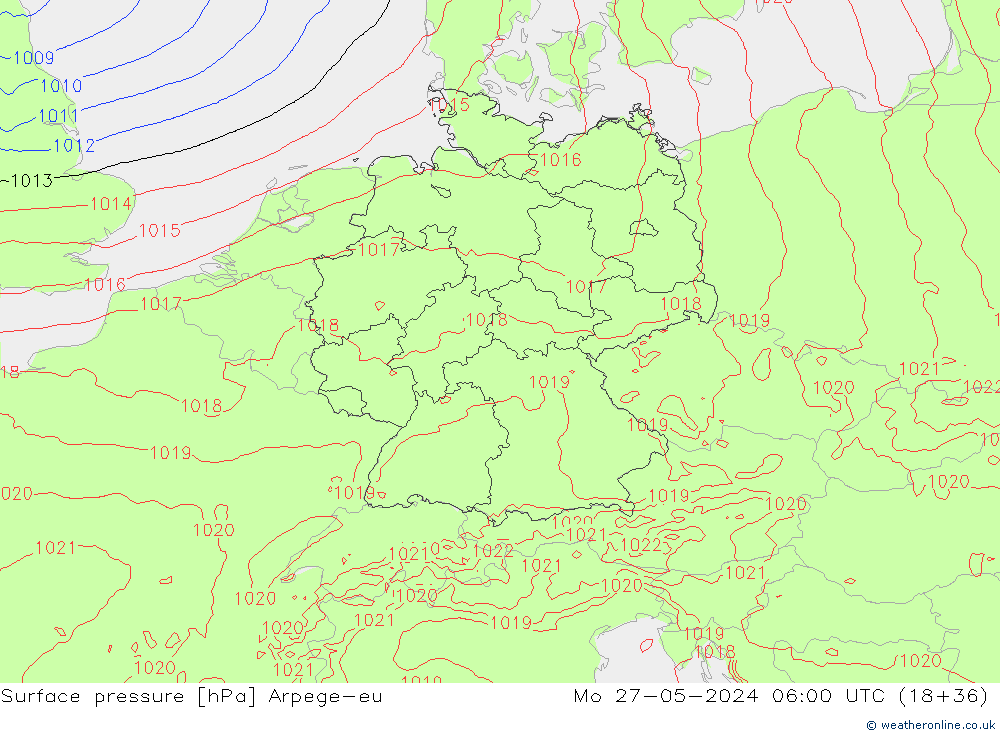 приземное давление Arpege-eu пн 27.05.2024 06 UTC