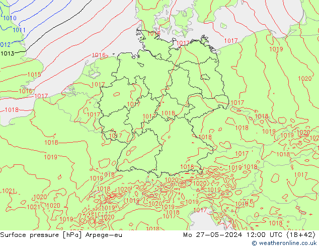 Surface pressure Arpege-eu Mo 27.05.2024 12 UTC