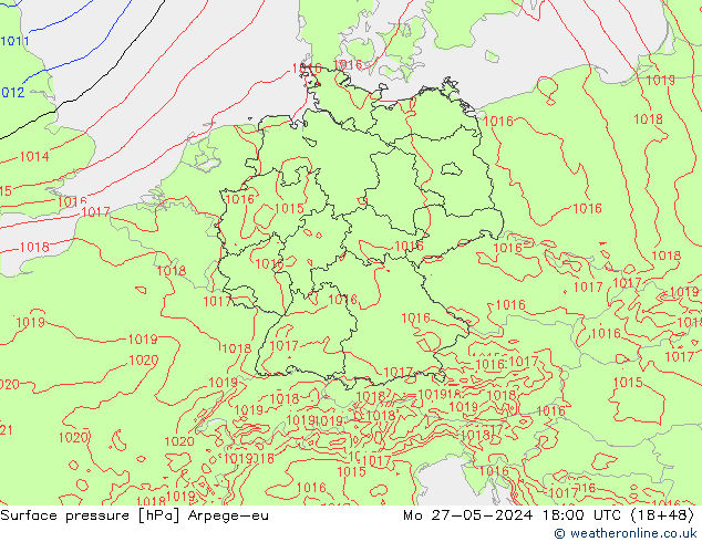 Surface pressure Arpege-eu Mo 27.05.2024 18 UTC