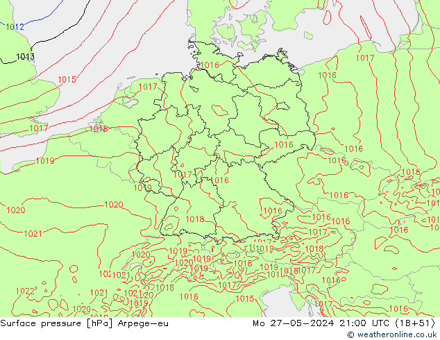 Surface pressure Arpege-eu Mo 27.05.2024 21 UTC