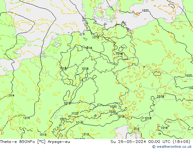 Theta-e 850hPa Arpege-eu dom 26.05.2024 00 UTC