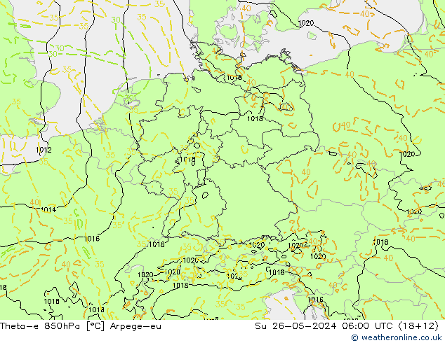 Theta-e 850hPa Arpege-eu Su 26.05.2024 06 UTC