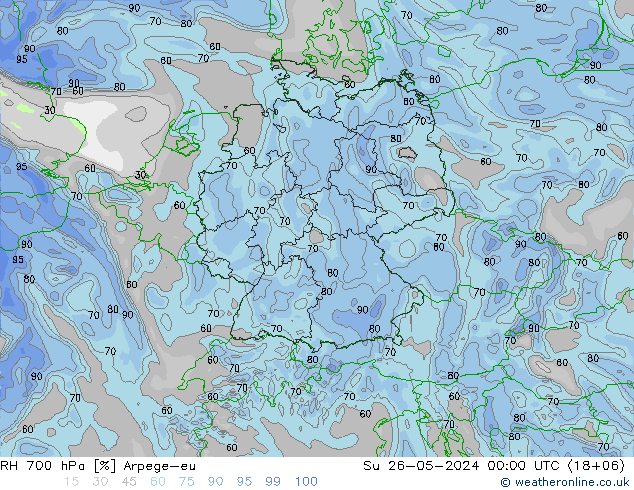 RH 700 hPa Arpege-eu So 26.05.2024 00 UTC