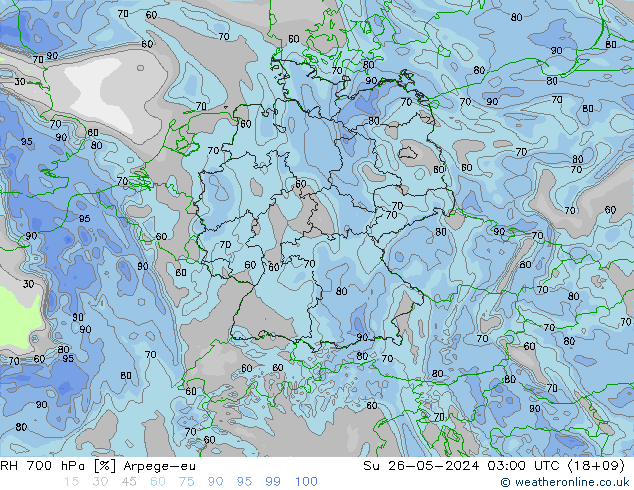 RH 700 hPa Arpege-eu Ne 26.05.2024 03 UTC