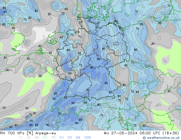 RH 700 hPa Arpege-eu Mo 27.05.2024 06 UTC