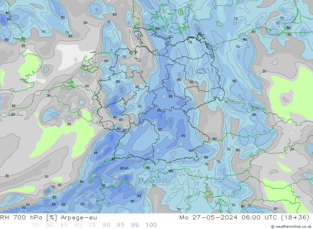 Humidité rel. 700 hPa Arpege-eu lun 27.05.2024 06 UTC