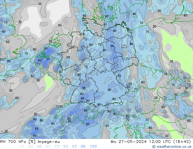 RH 700 hPa Arpege-eu lun 27.05.2024 12 UTC