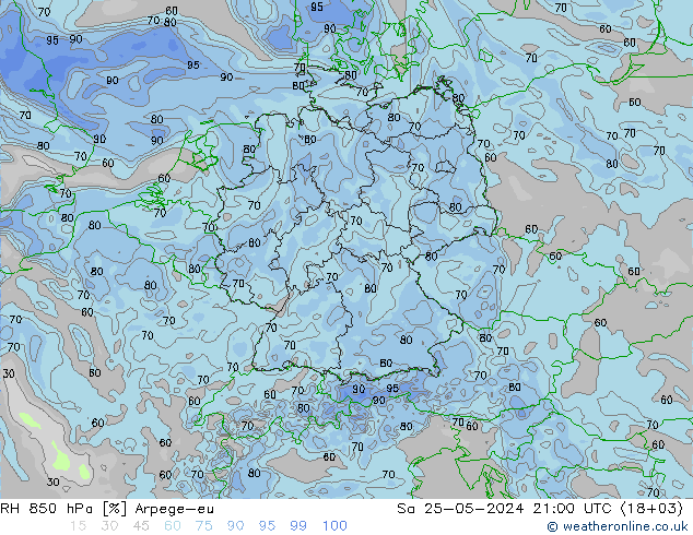 RH 850 hPa Arpege-eu sab 25.05.2024 21 UTC