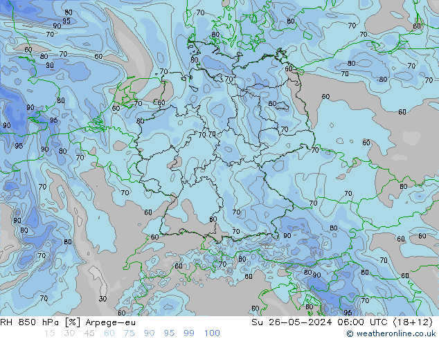 RH 850 hPa Arpege-eu Ne 26.05.2024 06 UTC