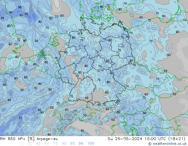 RH 850 hPa Arpege-eu So 26.05.2024 15 UTC