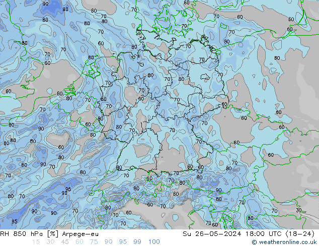 RH 850 гПа Arpege-eu Вс 26.05.2024 18 UTC