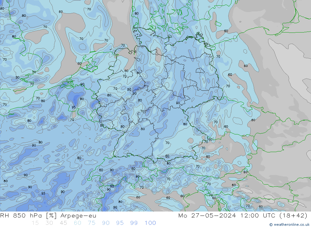 RH 850 hPa Arpege-eu  27.05.2024 12 UTC