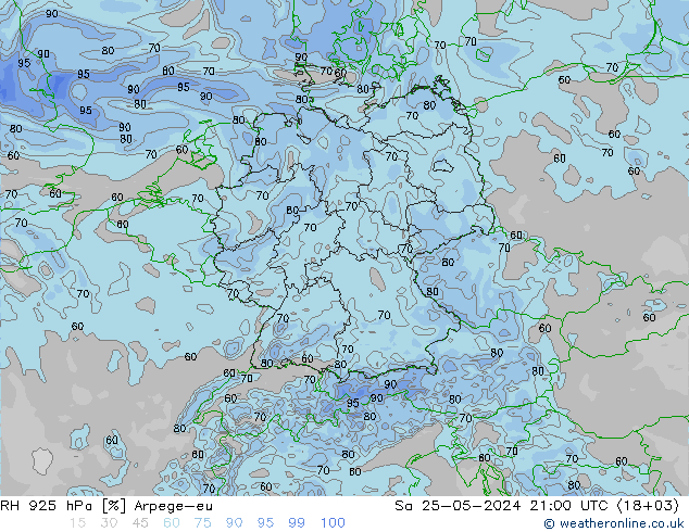 RH 925 hPa Arpege-eu Sa 25.05.2024 21 UTC