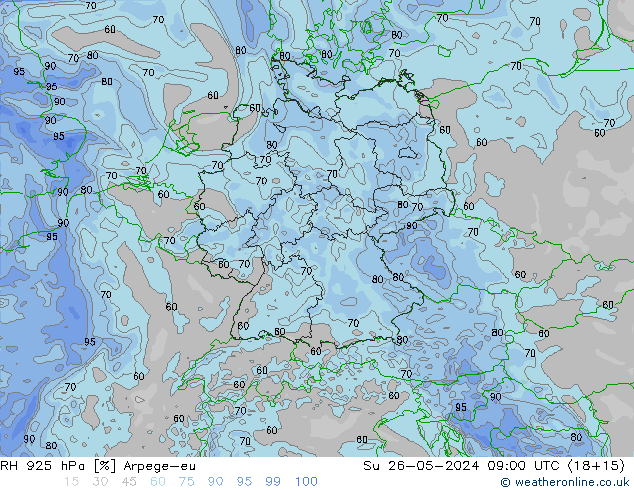 Humidité rel. 925 hPa Arpege-eu dim 26.05.2024 09 UTC