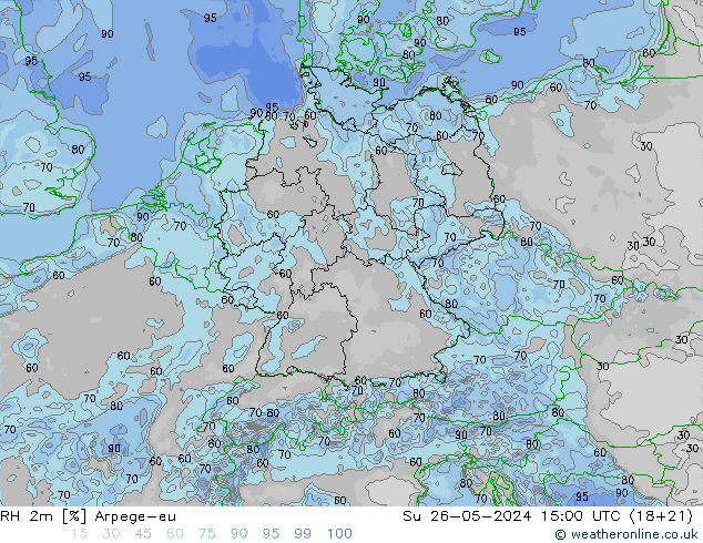 RH 2m Arpege-eu Ne 26.05.2024 15 UTC