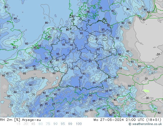 Humidité rel. 2m Arpege-eu lun 27.05.2024 21 UTC