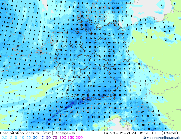 Precipitation accum. Arpege-eu mar 28.05.2024 06 UTC