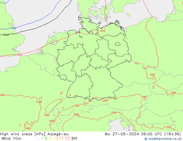 High wind areas Arpege-eu пн 27.05.2024 06 UTC