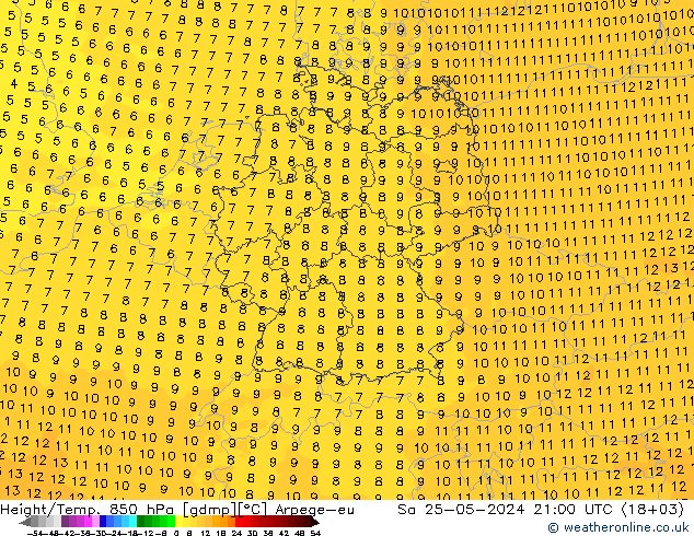 Height/Temp. 850 hPa Arpege-eu So 25.05.2024 21 UTC