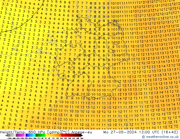 Hoogte/Temp. 850 hPa Arpege-eu ma 27.05.2024 12 UTC