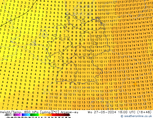 Height/Temp. 850 hPa Arpege-eu Seg 27.05.2024 18 UTC