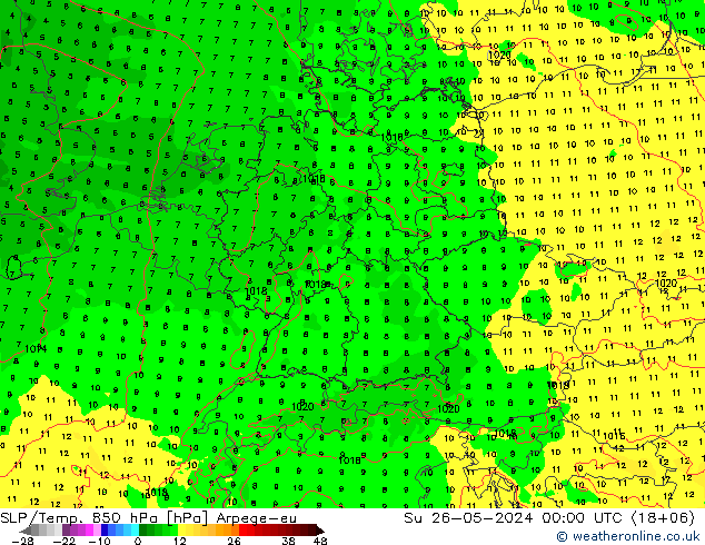 SLP/Temp. 850 hPa Arpege-eu  26.05.2024 00 UTC