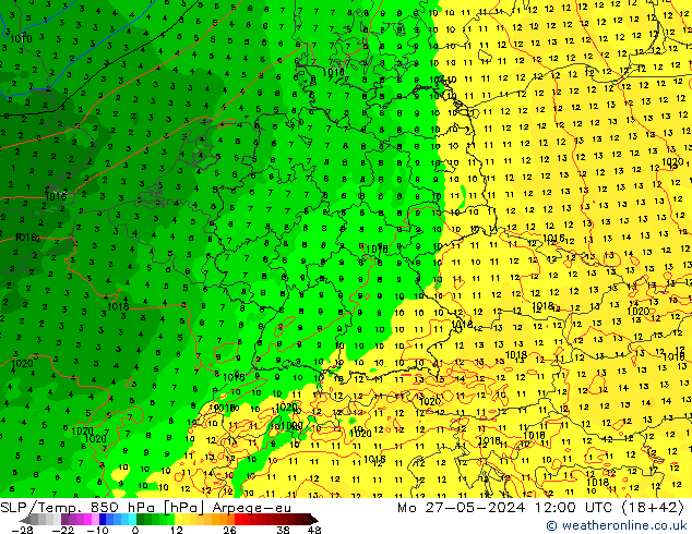 SLP/Temp. 850 hPa Arpege-eu lun 27.05.2024 12 UTC