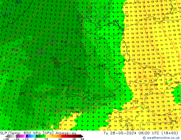 850 hPa Yer Bas./Sıc Arpege-eu Sa 28.05.2024 06 UTC