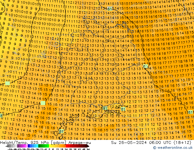 Height/Temp. 925 hPa Arpege-eu  26.05.2024 06 UTC