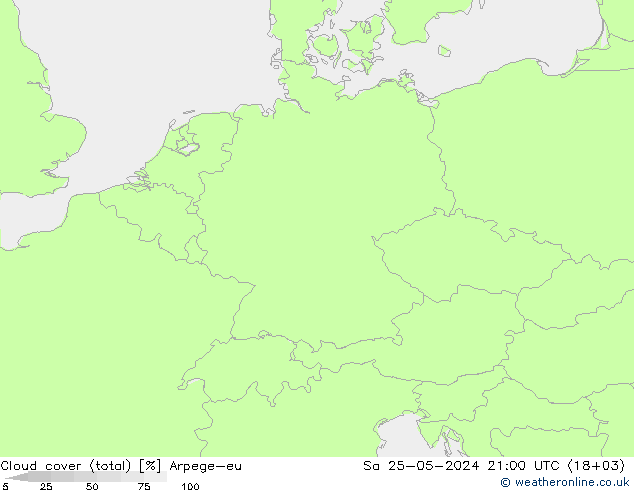 Cloud cover (total) Arpege-eu So 25.05.2024 21 UTC