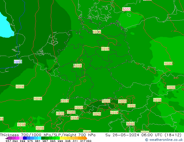 Thck 700-1000 hPa Arpege-eu dim 26.05.2024 06 UTC