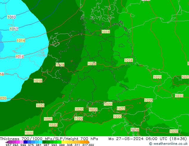 Thck 700-1000 hPa Arpege-eu Po 27.05.2024 06 UTC