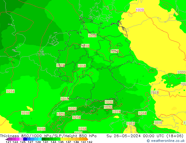 Schichtdicke 850-1000 hPa Arpege-eu So 26.05.2024 00 UTC