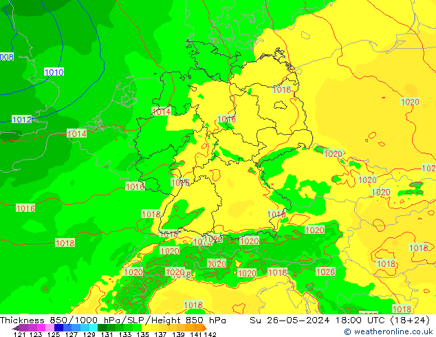 Thck 850-1000 гПа Arpege-eu Вс 26.05.2024 18 UTC